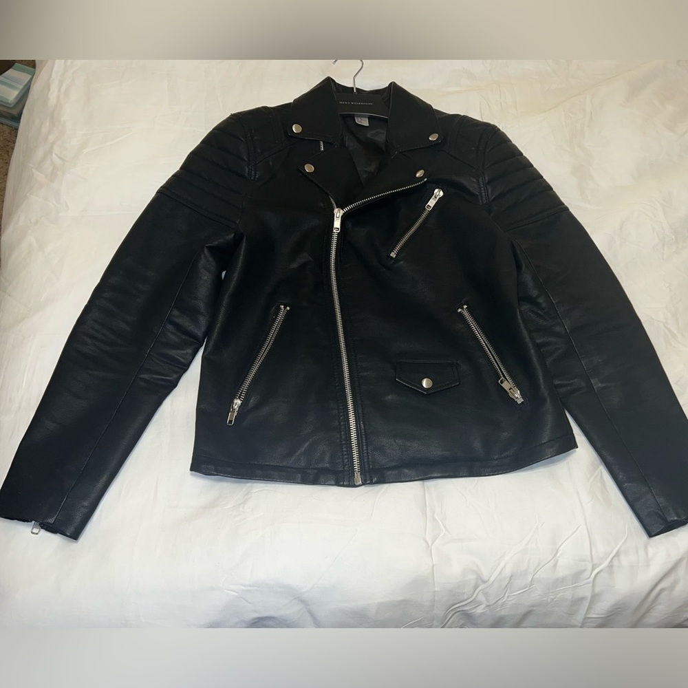 Black faux leather rider jacket